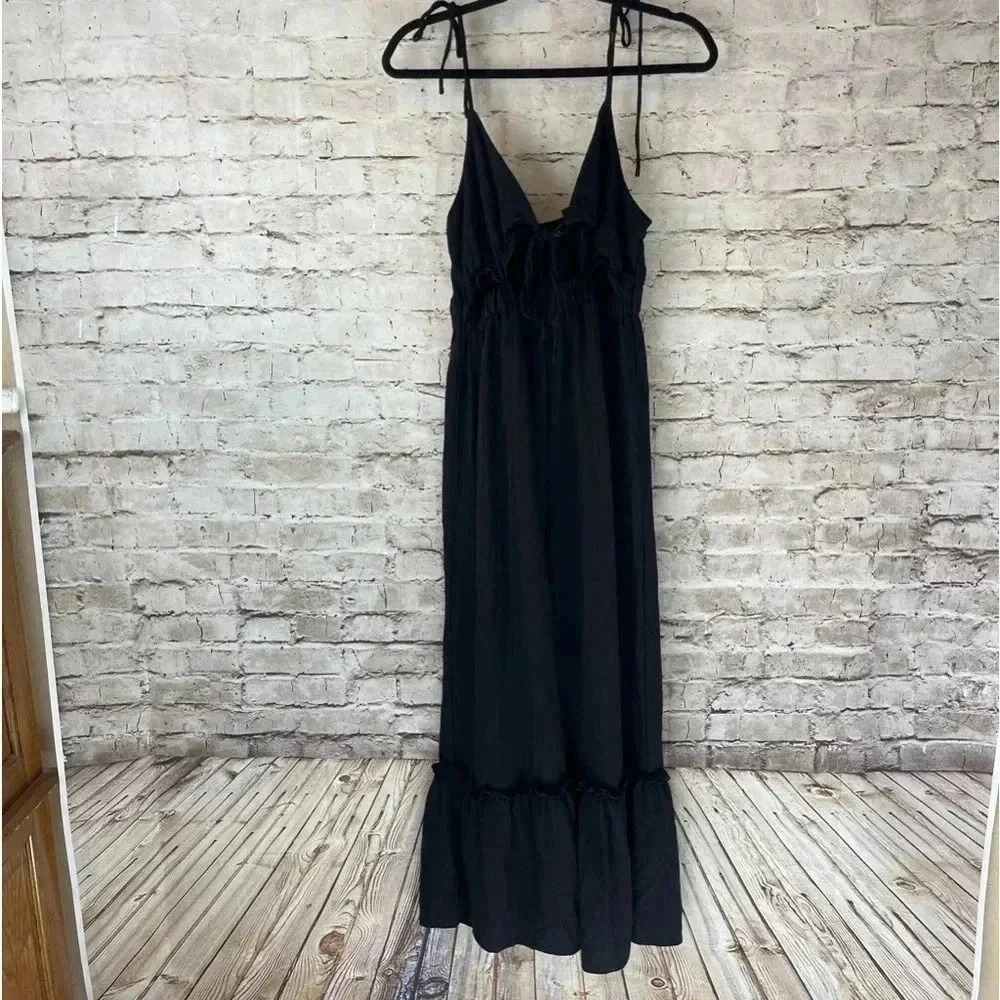 VICI Women's Medium Black Give A Little Cutout Ruffle Tie Jumpsuit Wide Leg M